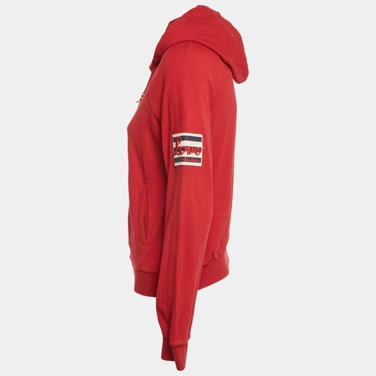 Pre Owned Love Moschino Red Applique Detail Cotton Zip-Up Hoodie M