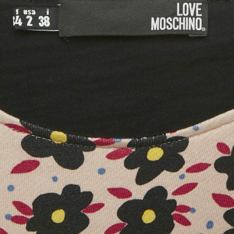 Pre Owned Love Moschino Pink Floral Print Cotton Jersey Mini Dress S