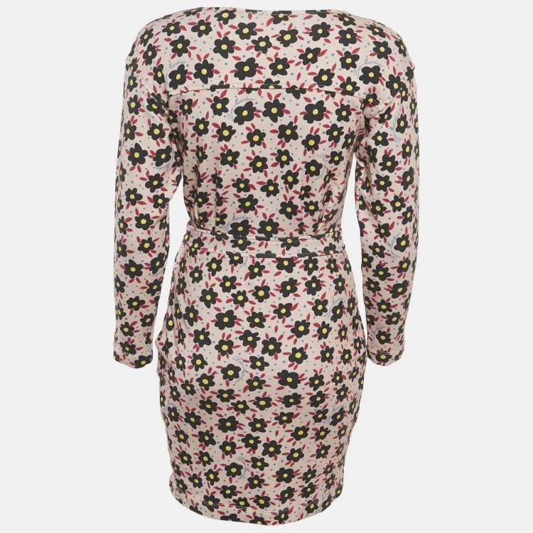 Pre Owned Love Moschino Pink Floral Print Cotton Jersey Mini Dress S