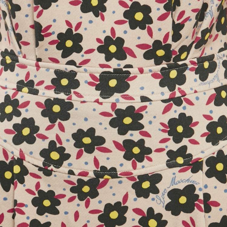 Pre Owned Love Moschino Pink Floral Print Cotton Jersey Mini Dress S