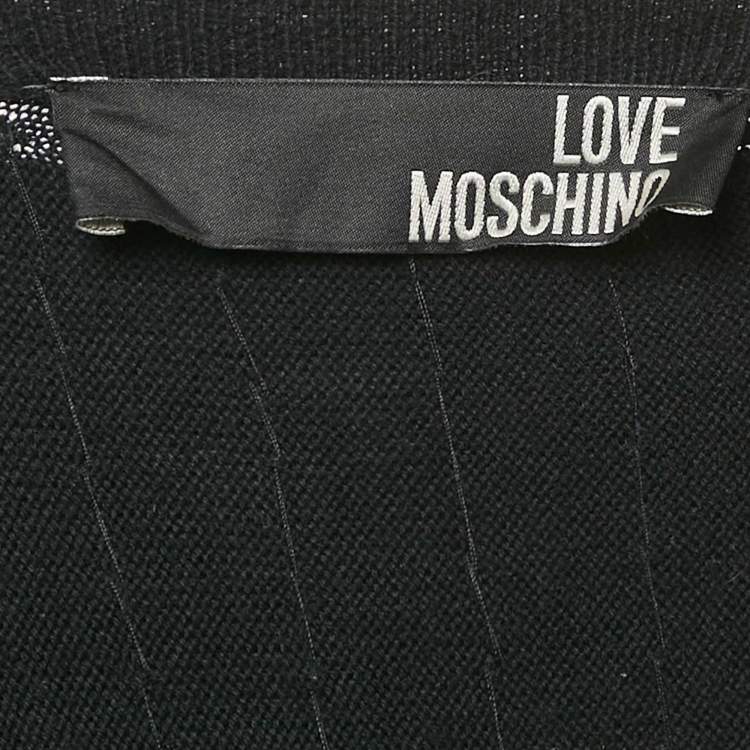 Pre Owned Love Moschino Black Sequined Knit Short Sleeve Cardigan L