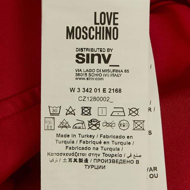 Pre Owned Love Moschino Red Logo Print Jersey Zip-Up Hoodie S