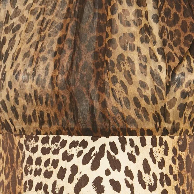 Pre Owned Love Moschino Brown Leopard Printed Cotton & Silk Halterneck Dress M