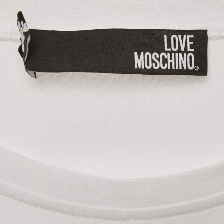 Pre Owned Love Moschino White Logo Rhinestone Jersey Long Sleeve T-Shirt M