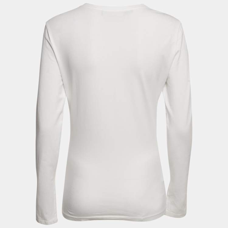 Pre Owned Love Moschino White Logo Rhinestone Jersey Long Sleeve T-Shirt M