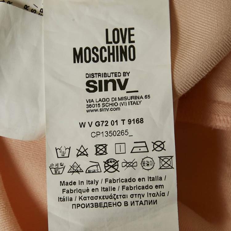 Pre Owned Love Moschino Peach Pink Star Applique Crepe Midi Dress M