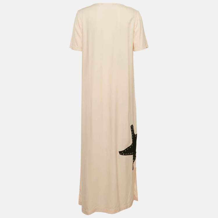 Pre Owned Love Moschino Peach Pink Star Applique Crepe Midi Dress M