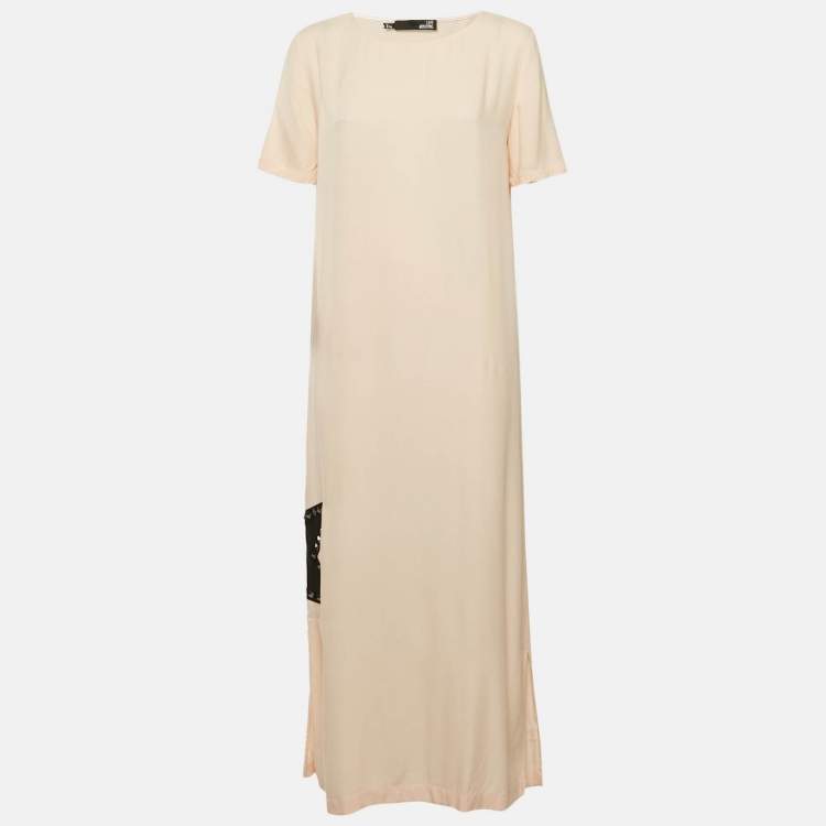 Pre Owned Love Moschino Peach Pink Star Applique Crepe Midi Dress M
