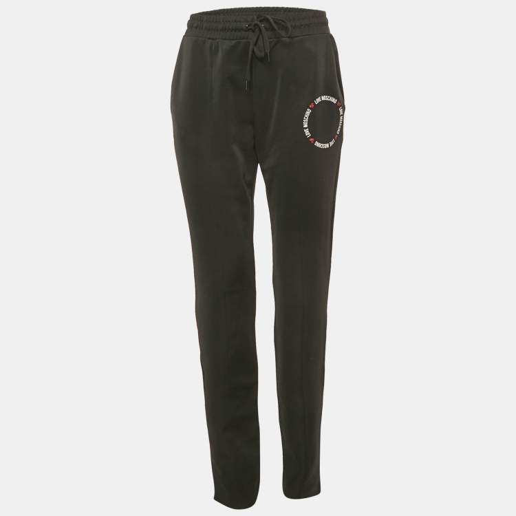 Pre Owned Love Moschino Black Logo Printed Jersey Track Pants M