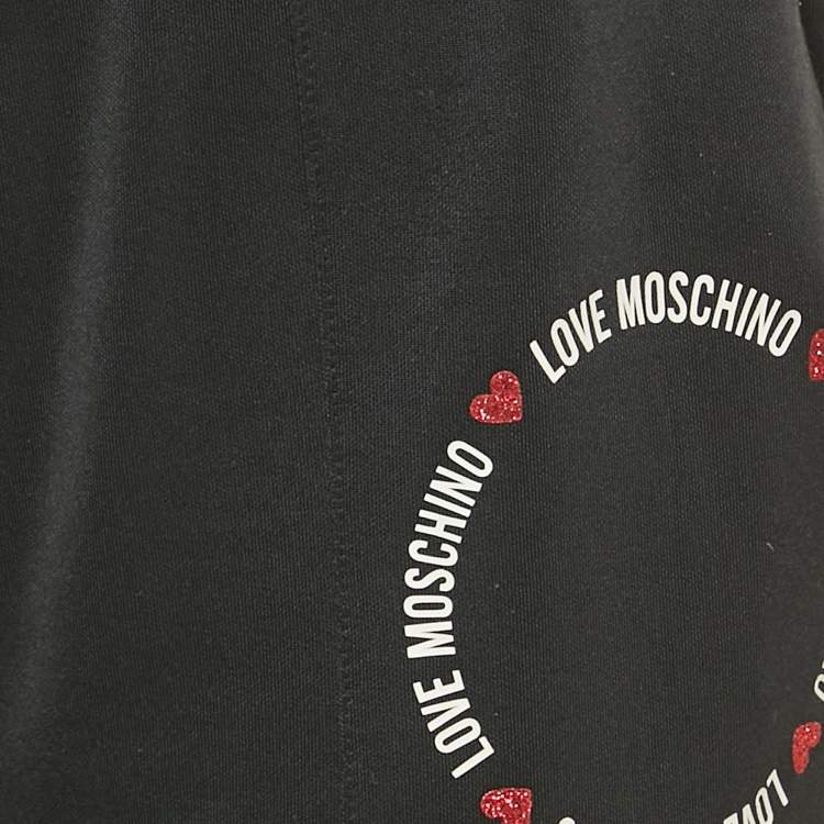 Pre Owned Love Moschino Black Logo Printed Jersey Track Pants M