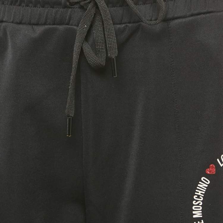 Pre Owned Love Moschino Black Logo Printed Jersey Track Pants M