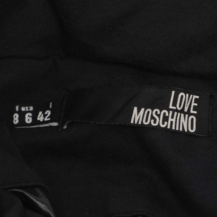 Pre Owned Love Moschino Black Jersey Nylon Hoodie Jacket M