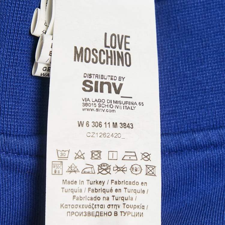 Pre Owned Love Moschino Blue Printed Cotton Crew Neck Sweatshirt M