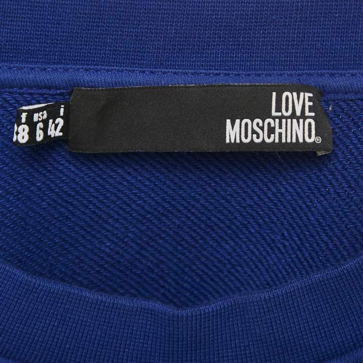 Pre Owned Love Moschino Blue Printed Cotton Crew Neck Sweatshirt M
