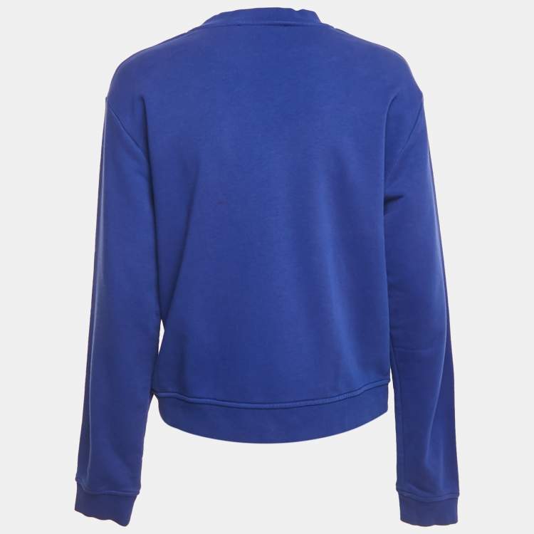 Pre Owned Love Moschino Blue Printed Cotton Crew Neck Sweatshirt M