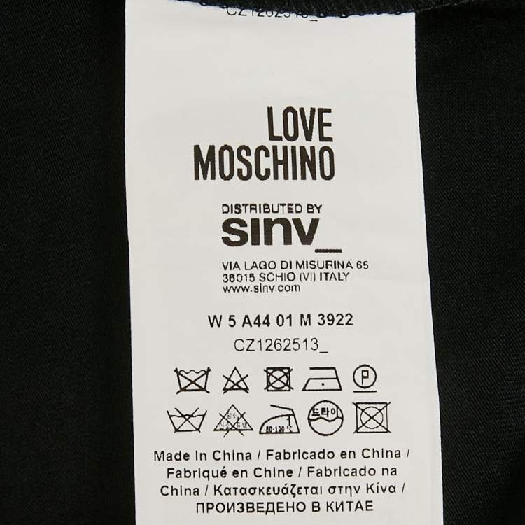 Pre Owned Love Mocshino Black Love Applique Mesh Hooded Dress M