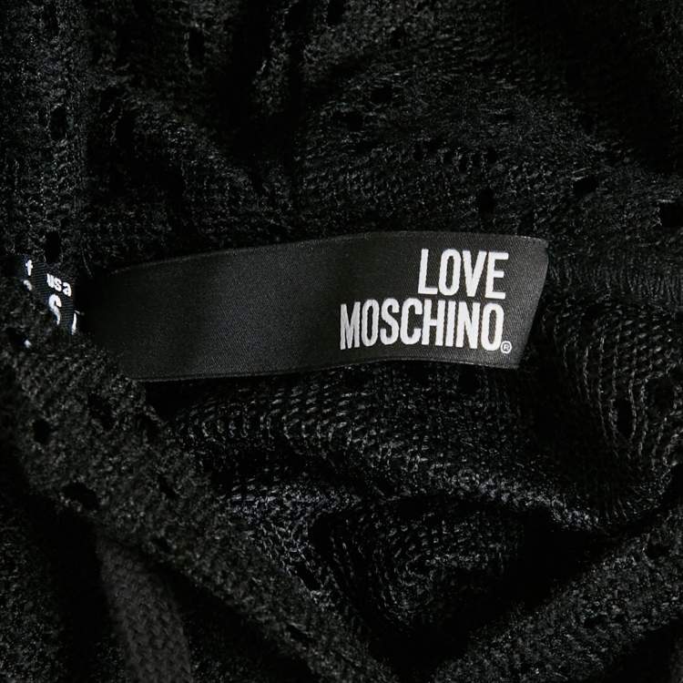 Pre Owned Love Mocshino Black Love Applique Mesh Hooded Dress M