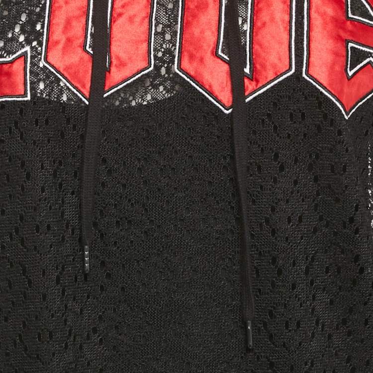 Pre Owned Love Mocshino Black Love Applique Mesh Hooded Dress M