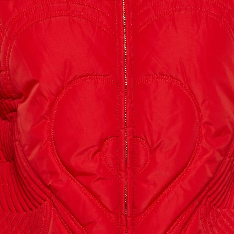 Pre Owned Love Moschino Red Quilted Nylon Zip Up Jacket M