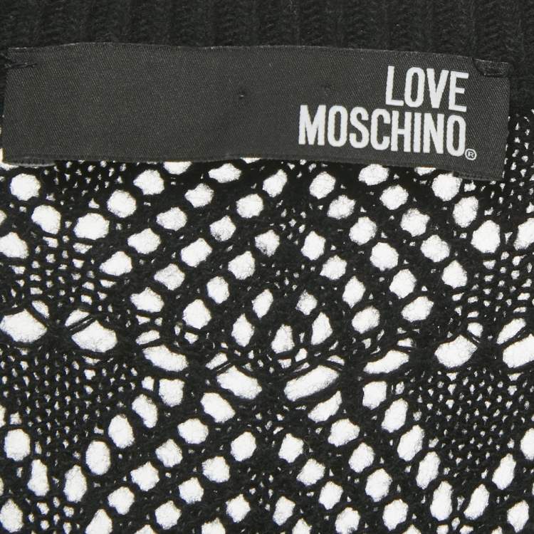 Pre Owned Love Moschino Black Patterned Knit Heart Patch Detail Sweater S 