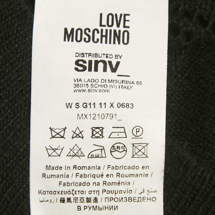 Pre Owned Love Moschino Black Patterned Knit Heart Patch Detail Sweater S 