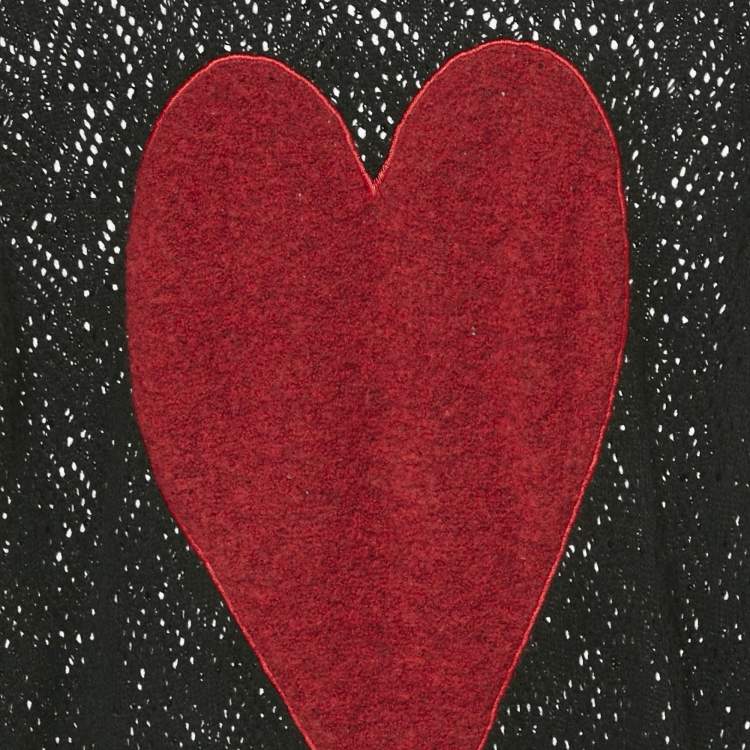 Pre Owned Love Moschino Black Patterned Knit Heart Patch Detail Sweater S 