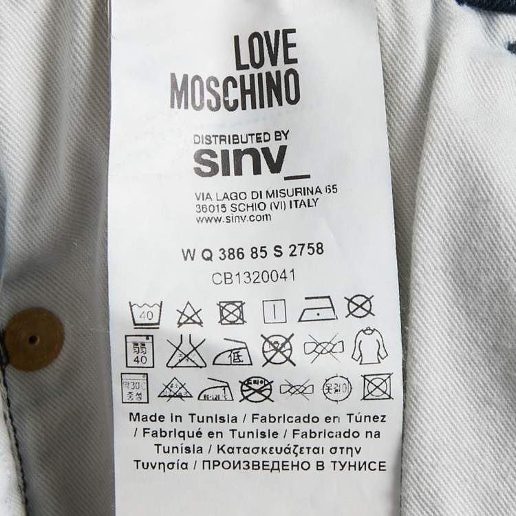 Pre Owned Love Moschino Dark Blue Distressed Denim Skinny Jeans S Waist 26"