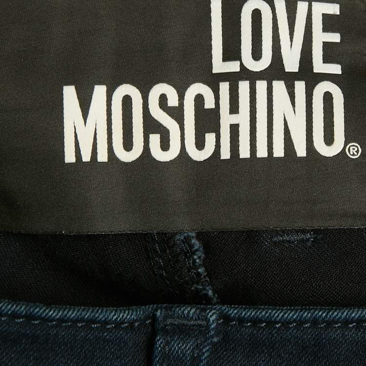 Pre Owned Love Moschino Dark Blue Distressed Denim Skinny Jeans S Waist 26"