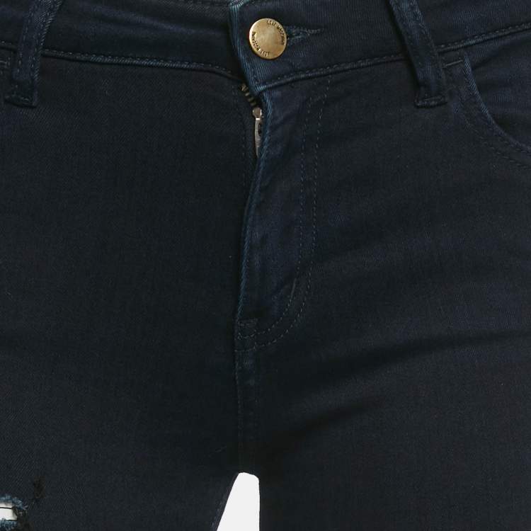 Pre Owned Love Moschino Dark Blue Distressed Denim Skinny Jeans S Waist 26"