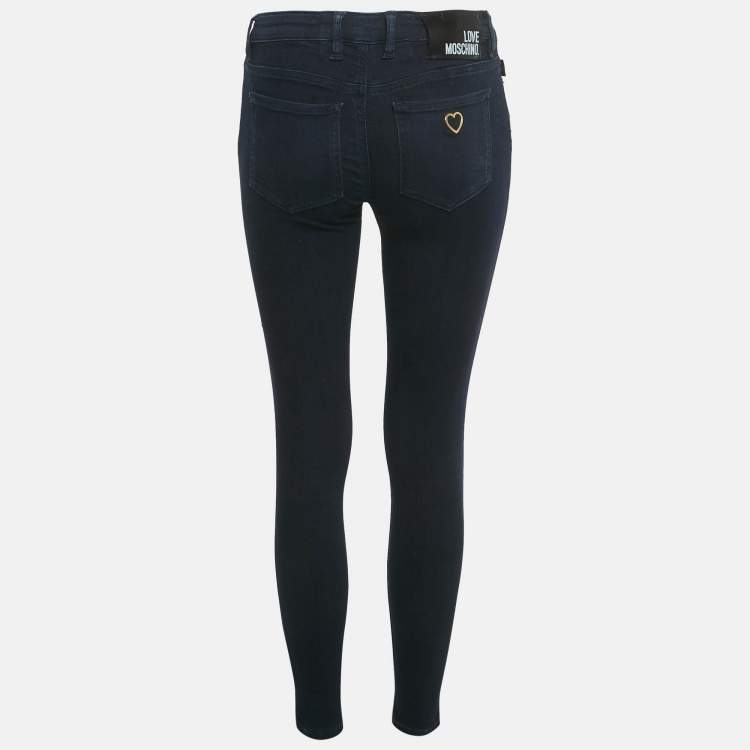 Pre Owned Love Moschino Dark Blue Distressed Denim Skinny Jeans S Waist 26"
