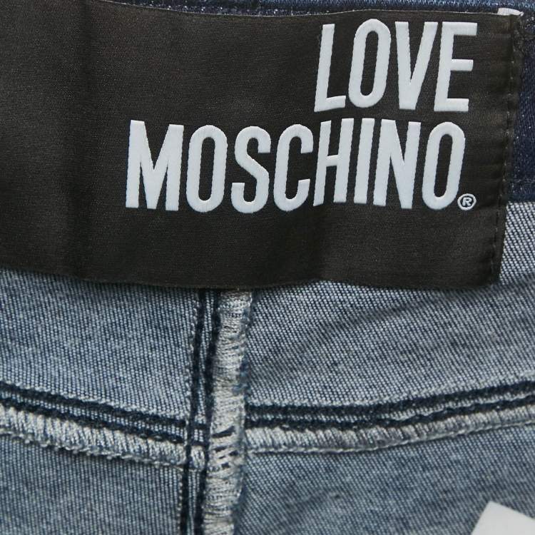 Pre Owned Love Moschino Dark Blue Love Moschino Print Denim Stretch Skinny Fit Jeans L Waist 31"