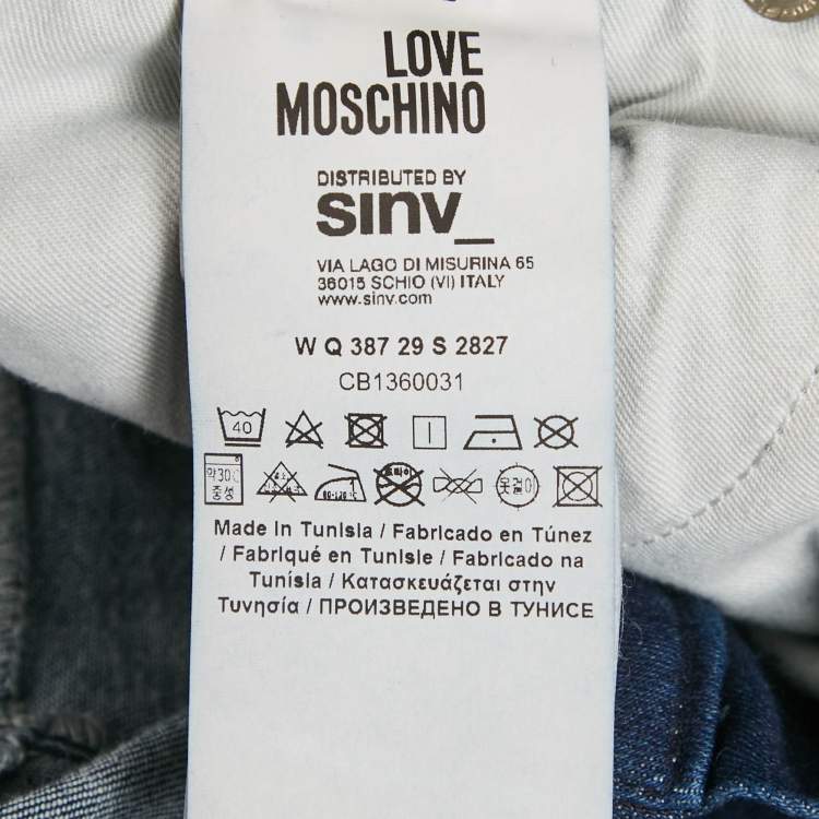 Pre Owned Love Moschino Dark Blue Love Moschino Print Denim Stretch Skinny Fit Jeans L Waist 31"