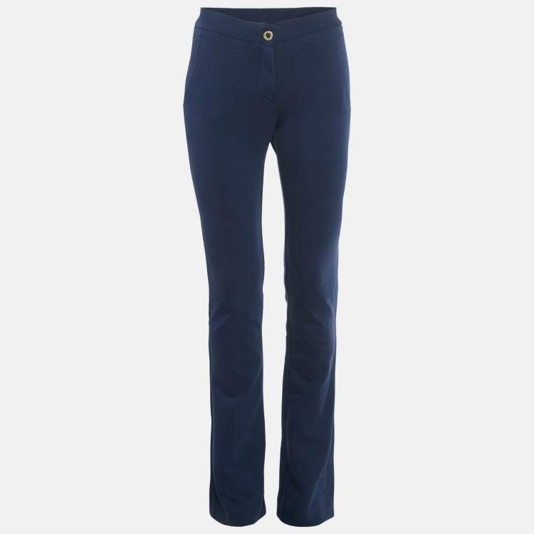 Pre Owned Love Moschino Navy Blue Cotton Bled Wide Leg Trousers S