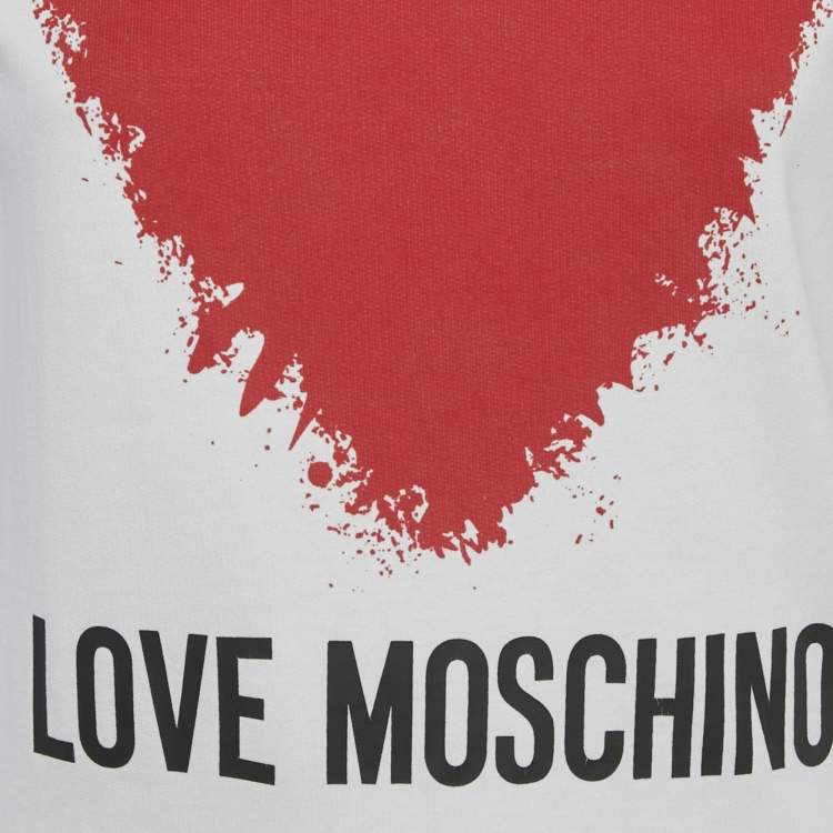 Pre Owned Love Moschino White Heart Print Cotton Sweatshirt S