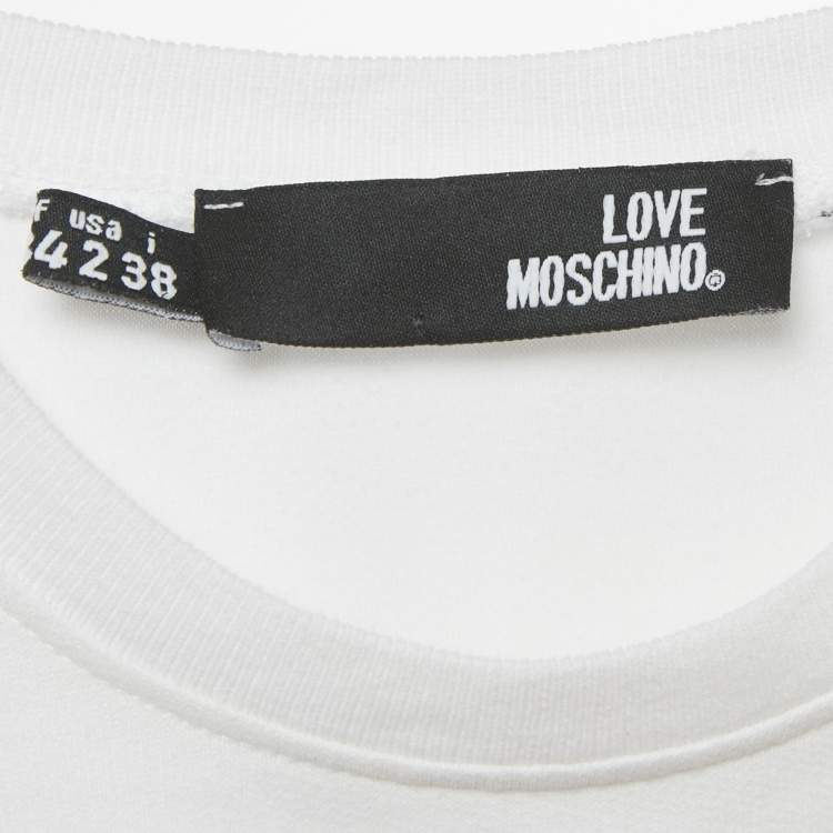Pre Owned Love Moschino White Heart Print Cotton Sweatshirt S