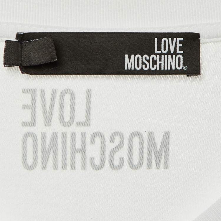 Pre Owned Love Moschino White Lovers Glitter Print Cotton Oversized T-Shirt S 