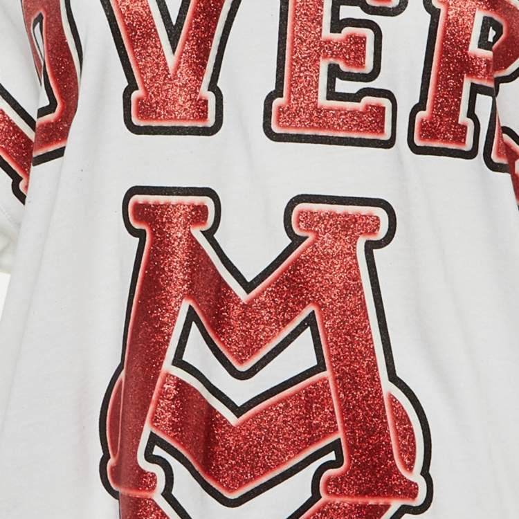 Pre Owned Love Moschino White Lovers Glitter Print Cotton Oversized T-Shirt S 