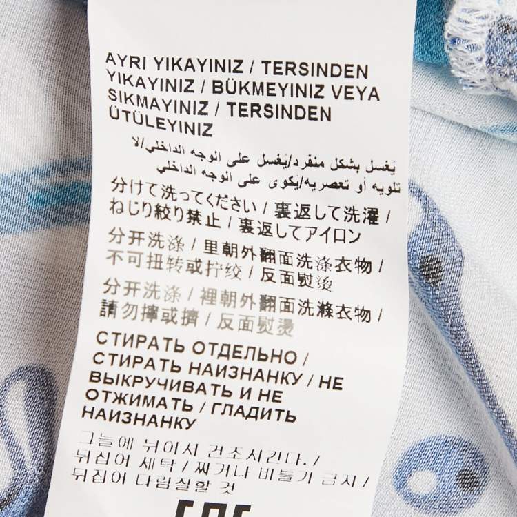 Pre Owned Love Moschino Blue/White Paint Splashed Satin Midi Dress M