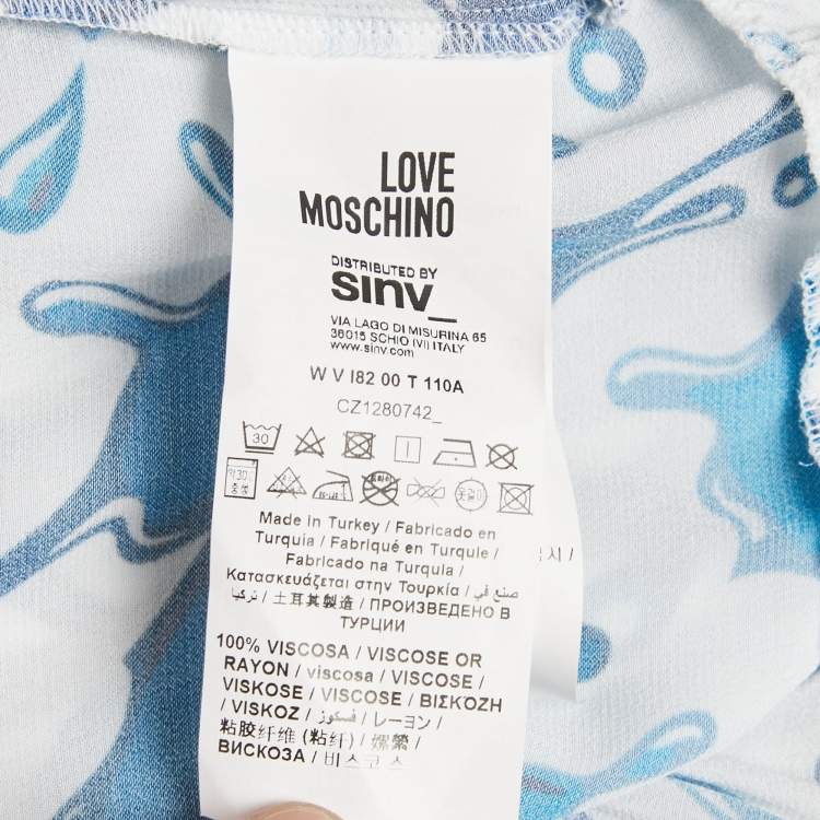 Pre Owned Love Moschino Blue/White Paint Splashed Satin Midi Dress M