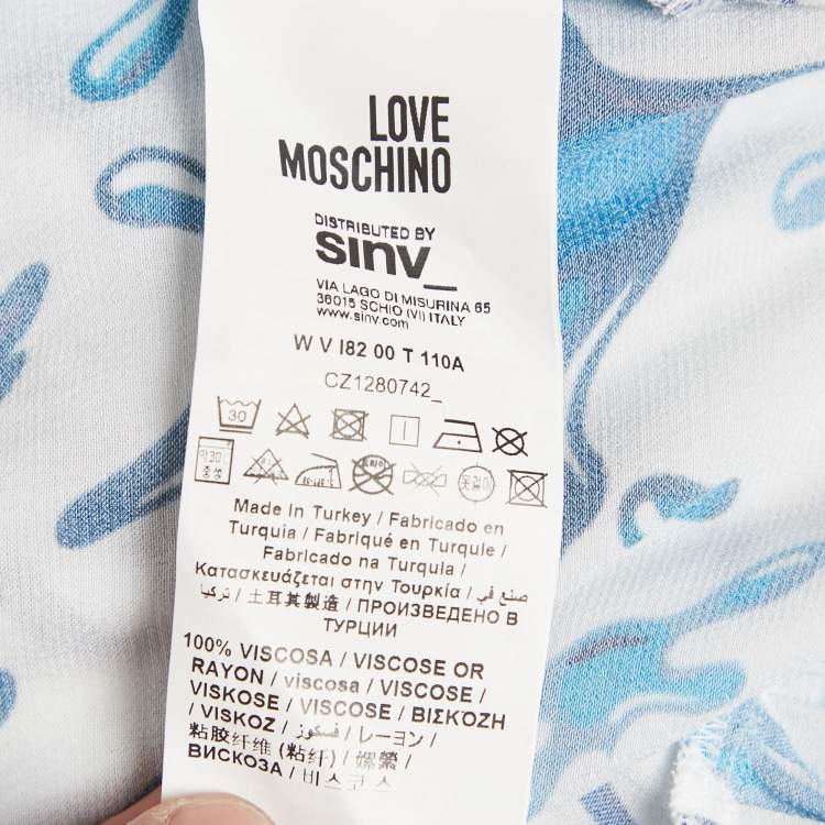 Pre Owned Love Moschino Blue/White Paint Splashed Satin Midi Dress M