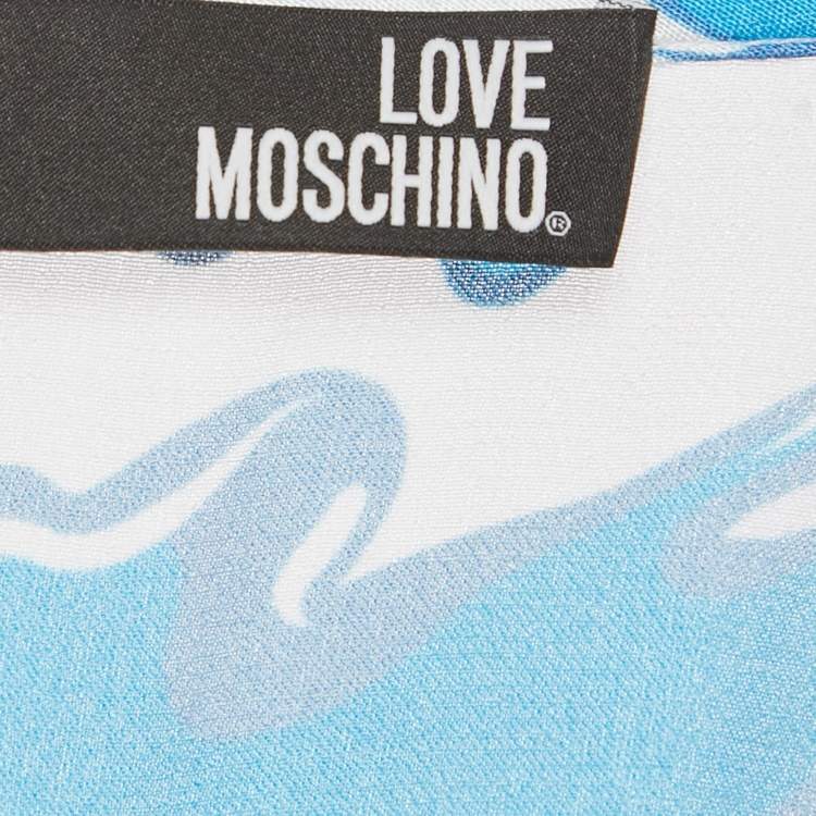 Pre Owned Love Moschino Blue/White Paint Splashed Satin Midi Dress M