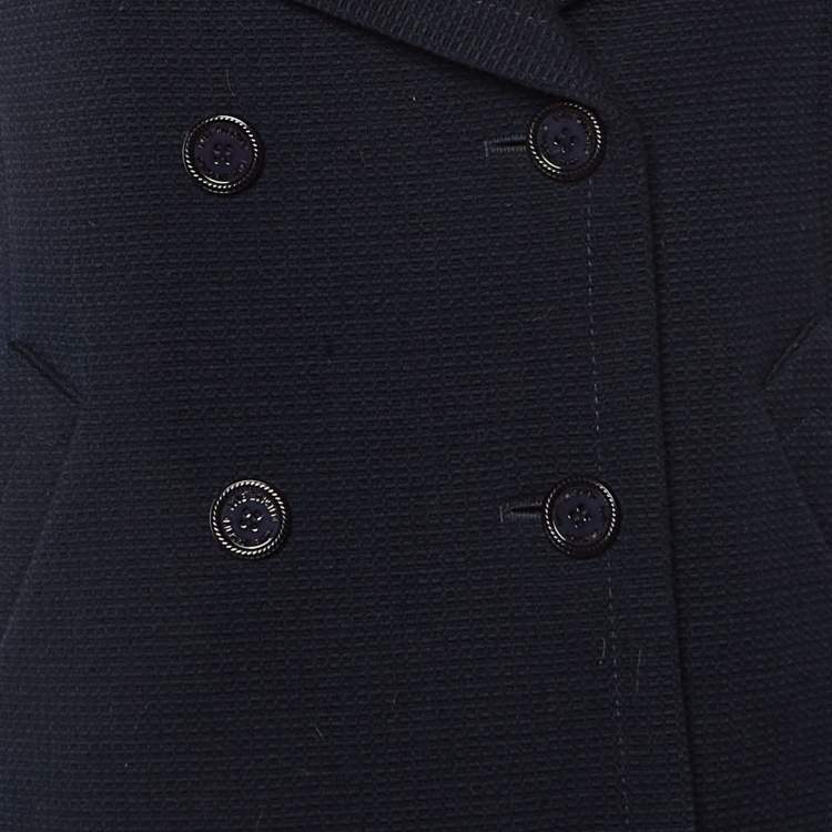 Pre Owned Love Moschino Navy Blue Wool Faux Fur Detail Double Breasted Coat S