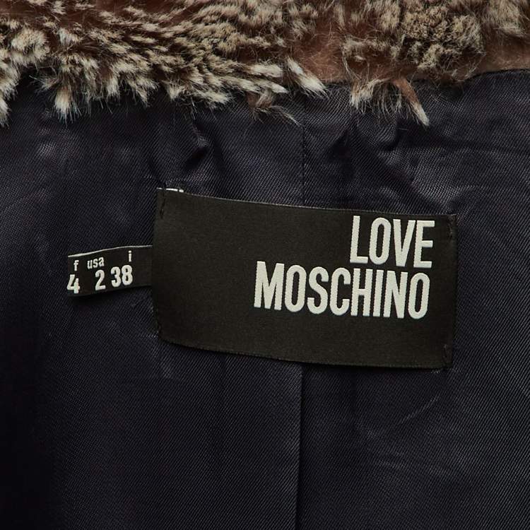 Pre Owned Love Moschino Navy Blue Wool Faux Fur Detail Double Breasted Coat S