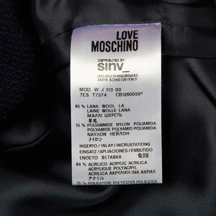 Pre Owned Love Moschino Navy Blue Wool Faux Fur Detail Double Breasted Coat S