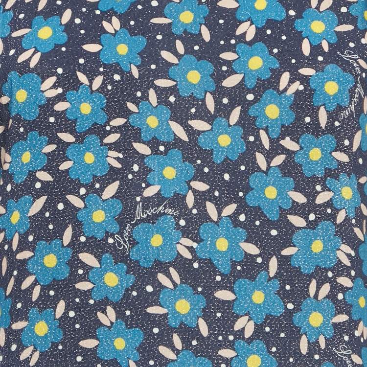 Pre Owned فستان ماكسي بطبعة زهور زرقاء كريب بثنيات لوف موسكينو مقاس صغير (سمول)