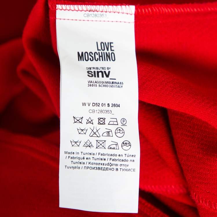 Pre Owned Love Moschino Red Crepe Gold Studded Belt Detailed Dress S