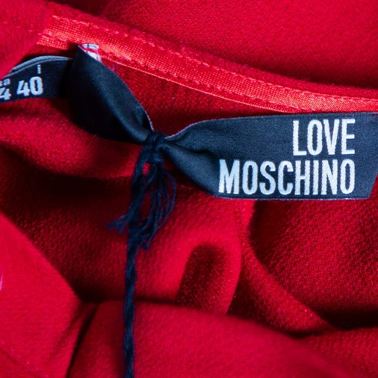 Pre Owned Love Moschino Red Crepe Gold Studded Belt Detailed Dress S
