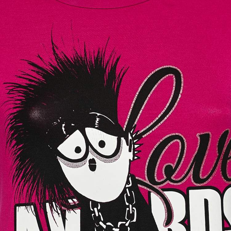 Pre Owned Love Moschino Magenta Printed Modal Knit T-Shirt S
