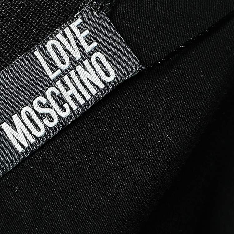Pre Owned Love Moschino Black Cotton Knit Embellished Puff Sleeve T-Shirt M