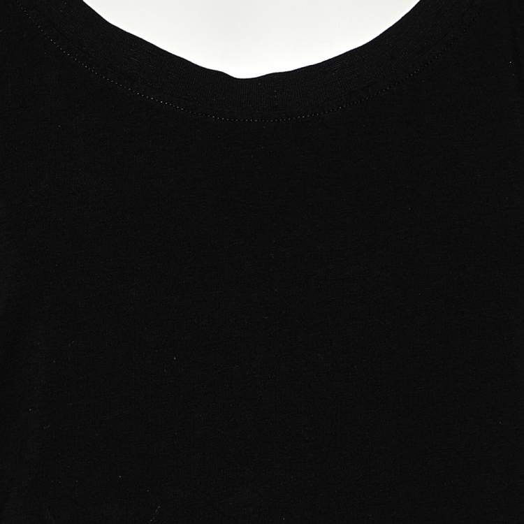 Pre Owned Love Moschino Black Cotton Knit Embellished Puff Sleeve T-Shirt M